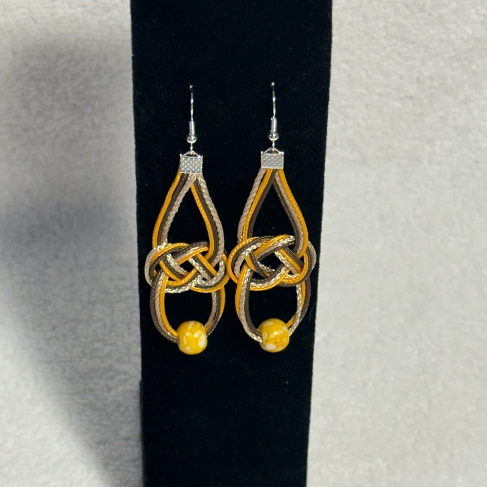 Cream Brown Mustard HandMade Boho Earrings NEW 🧵 - Picture 4 of 4